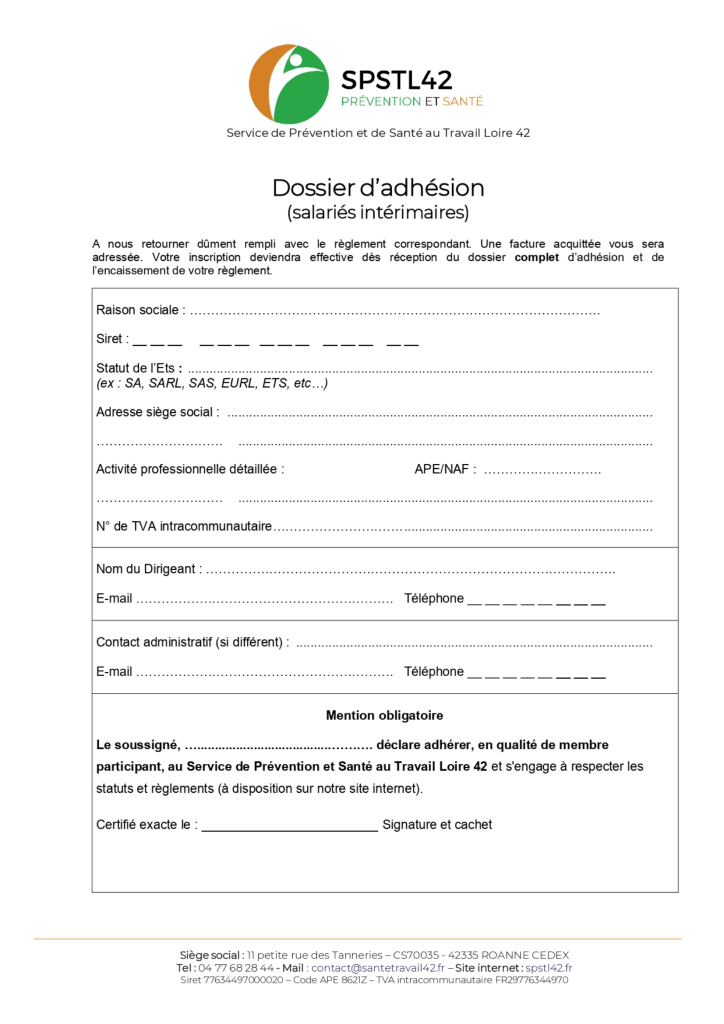 Dossier adhésion intérimaire